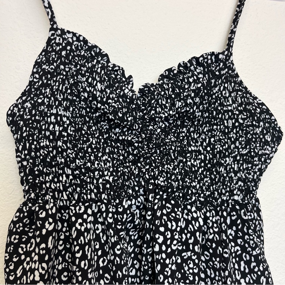 NWT Black w/ White Spots Shirred Dress - Peachy Sunset - Picture 3 of 9